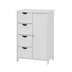 Gulches White Bathroom Storage Cabinet Floor Cabinet with Adjustable Shelf 4 Slatted Drawers P2 Grade MDF Modern Style - 1 of 4