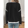 BLUEMING Womens Pullover Sweaters Long Sleeve Crewneck Color Block Crochet Ribbed Knit Sweater Tops - 2 of 4