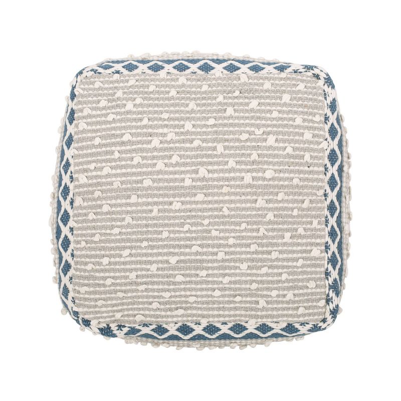 Boone Hand Crafted Cotton Cube Pouf Gray/Blue/White - Christopher Knight Home, 4 of 9