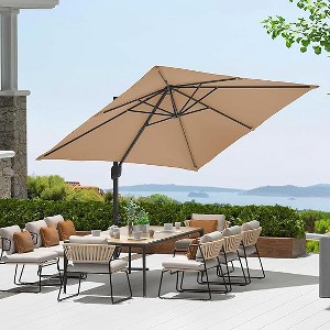 10FT Cantilever Umbrella With Base, Square Single Top Outdoor Umbrella With 360-Degree Rotation, Offset Patio Umbrella for Backyard, Deck, Pool - 1 of 4