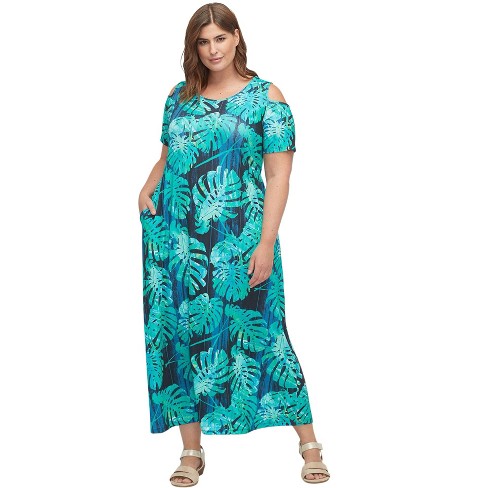 Catherines Women s Plus Size Open shoulder Pocket Maxi Dress 6x Foliage Target