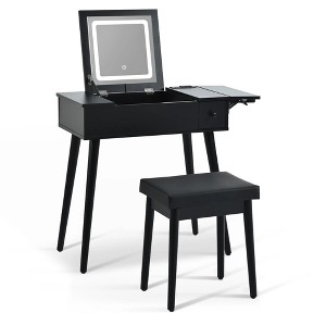 27.9" Black Makeup Vanity Desk with Flip Top Mirror and LED Light, Dressing Table with Charging Station, 2 Drawers and Fold-up Panel - 1 of 4