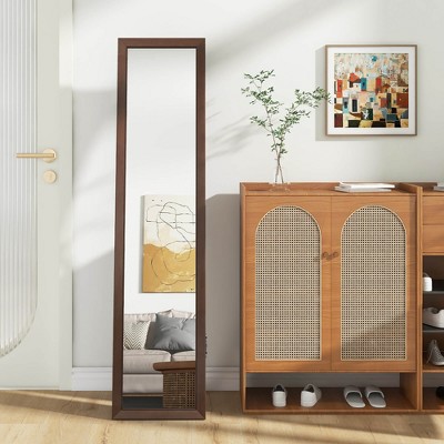 Freestanding Full Length Brown Pine Wood Rectangular Mirror
