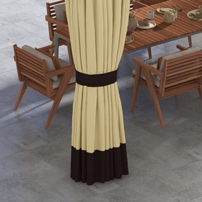 Beige and Brown Double Roof Patio Gazebo with Netting and Curtains