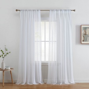 HLC.ME Penelope Faux Linen Textured Privacy Sheer Light Filtering Rod Pocket Curtains Panels, Set of 2 - 1 of 4