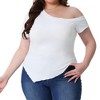 Agnes Orinda Women's Plus Size One Shoulder Short Sleeve Asymmetrical Summer Casual Blouse - 2 of 4