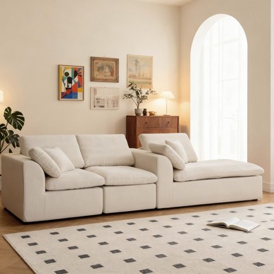 KWPZQEB 110.2" Modern L-Shape Sofa, Chenille Floor Modular Sofa with 2 Pillows, 4 Seater Couches Sofa with Deep Seat for Living Room