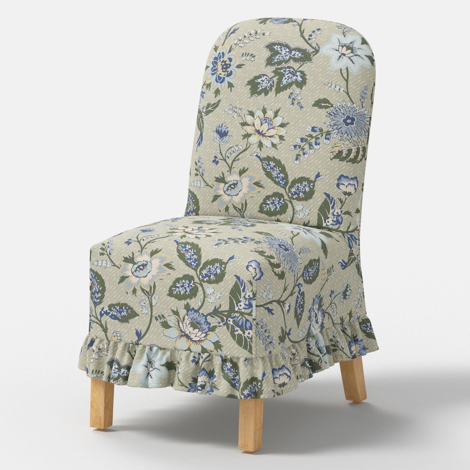 Rounded Back Slipcovered Dining Chair with Ruffle Adelaide Floral Moss - Threshold™