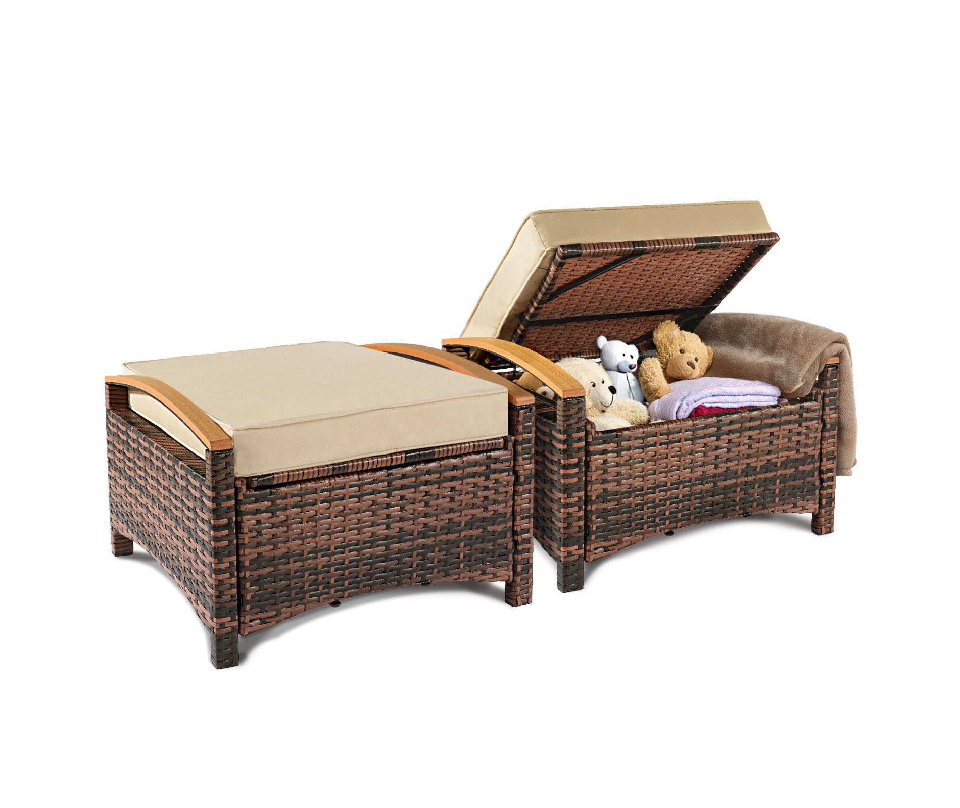 Karl Home | Wicker Storage Ottomans with Cushion (Set of 2)