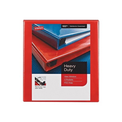 Staples Heavy Duty 1" 3-Ring View Binder Red (24669) 82694