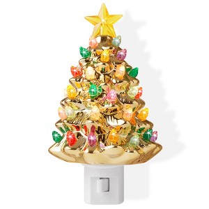 Casafield Ceramic Christmas Tree Night Light - Plug-in Vintage Christmas Decorative Night Light with # Bulbs and Star Topper - 1 of 4