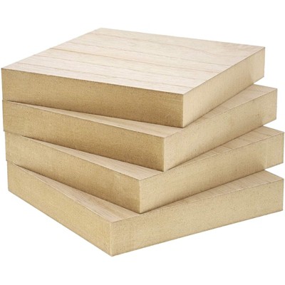 Bright Creations 4 Pack Unfinished MDF Wood Square Blocks Wooden Cutouts Pieces for DIY Crafts Paintable