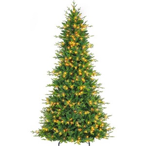 Vivatrees 9 Ft Prelit Artificial Christmas Tree With Warm White Lights , Metal Stand, Hinged Branches, Xmas Tree for Decor, Green - 1 of 4