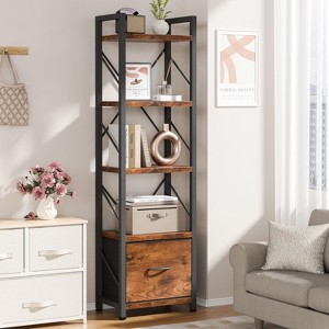 Celebalcony 5 Tier Bookcase with Drawer, Modern Tall Storage Organizer, Industrial Book Shelves for Bedroom, Living Room, Office, Rustic Brown - 1 of 4