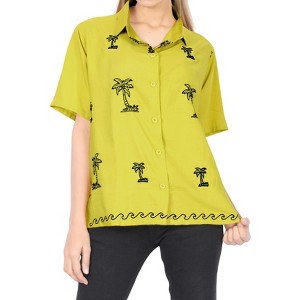 LA LEELA Women's Casual Solid Short Sleeve Blouse Shirt TShirts Button Up Dress Tops Tee Shirts Hawaiian Blouses for Women - 1 of 4