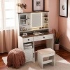 Farmhouse Makeup Vanity Desk with Lighted Mirror and Charging Station,Rustic Dressing Table with Barn Door Style,Storage Drawers,Shelves and Stool - 4 of 4