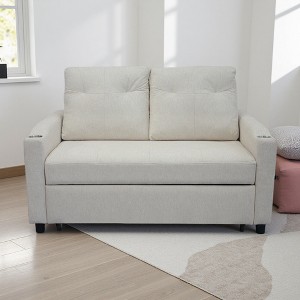 Versatile Foldable Velvet Sofa Bed with Adjustable Back, USB & Phone Stand - 1 of 4