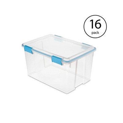 Sterilite 54 Quart Gasket Box Set in Clear with Blue Latches (16 Pack)