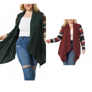 Agnes Orinda Women's Plus Size Open Front Long Sleeve Lightweight Stripe Long Cardigan - 1 of 4