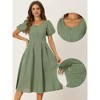 Allegra K Women's Plaid Summer Pleated Back Button Decor Puff Sleeve Maxi Dress - 2 of 4