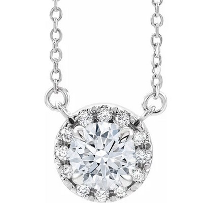 Pompeii3 1/2 Ct Lab Created Diamond Halo Necklace 14K White Gold