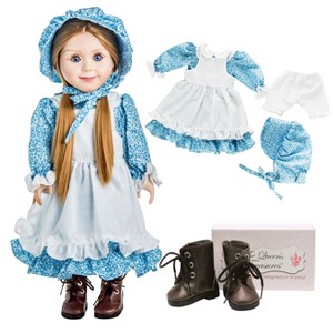 The Queen's Treasures Blue Calico Dress w Brown Lace up Boots for 18-Inch Doll - 1 of 4