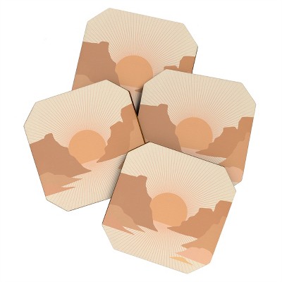 Iveta Abolina Valley Sunset Coral Set of 4 Coasters - Deny Designs