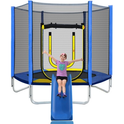 BestParts 7FT Kids Trampoline with Safety Net, Slide & Ladder – Outdoor Fun Bouncer for Active Play