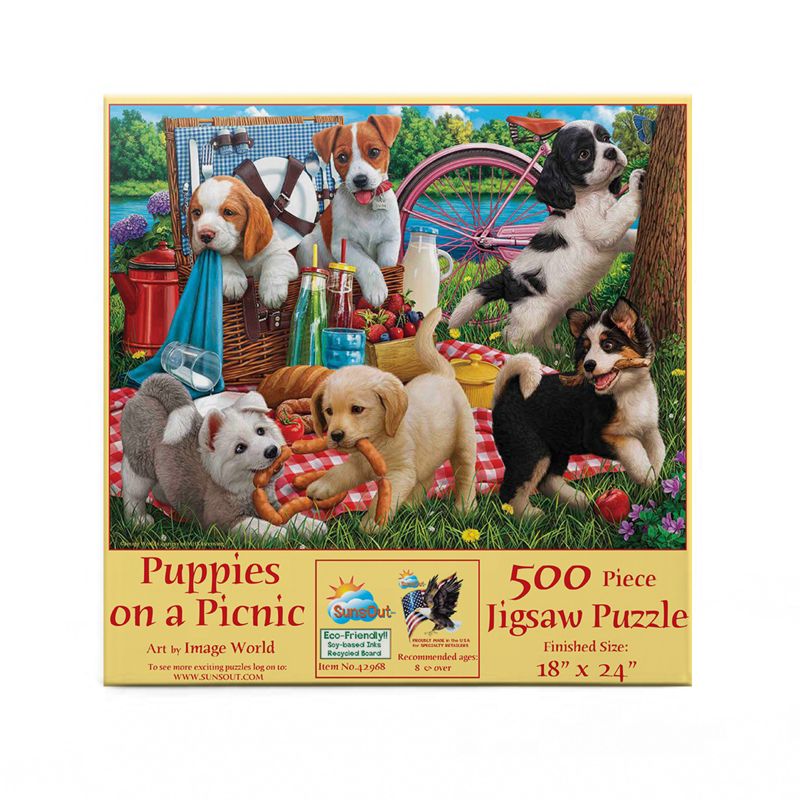 Sunsout Puppies on a Picnic 500 pc   Jigsaw Puzzle 42968, 3 of 6