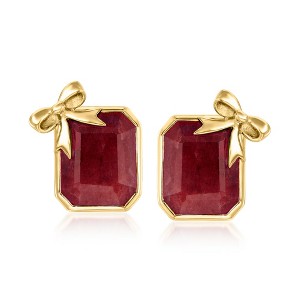 Ross-Simons 10.00 ct. t.w. Ruby Bow Earrings in 18kt Gold Over Sterling - 1 of 4