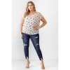 Slickblue Elegant Ivory/Pink Floral Print Ruched Top – Plus Size, Cup Sleeves, Casual & Charming, 1X-3X - 4 of 4