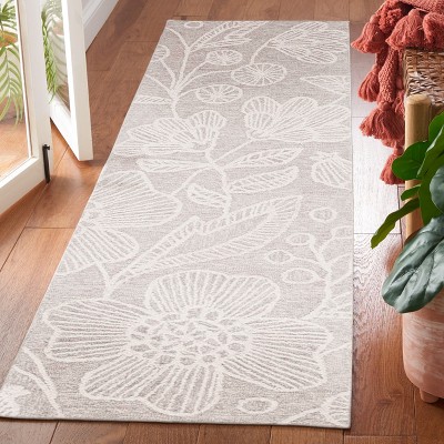 Natural Ivory Floral Wool Handmade Tufted Runner Rug