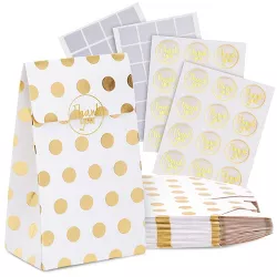 Blue Panda 24 Pack White Gold Foil Polka Dot Thank You Favor Bags with Stickers, For Weddings, Birthday Party, Baby Showers (3.7 x 6.25 x 2.6 Inches)