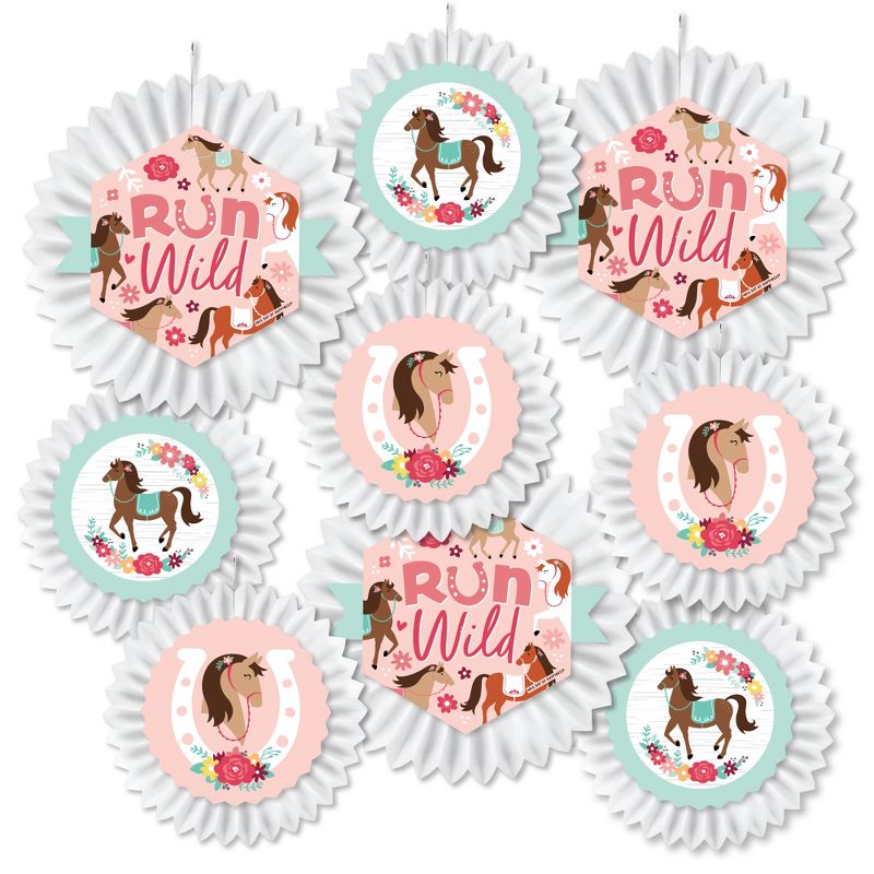 Big Dot of Happiness Run Wild Horses - Hanging Pony Birthday Party Tissue Decoration Kit - Paper Fans - Set of 9, 2 of 9