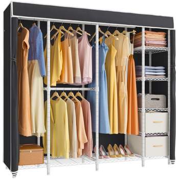 VIPEK V40S i1 Bedroom Armoires Large Clothes Rack Heavy Duty Wardrobe with Double Drawers, White Rack with Grey Cover
