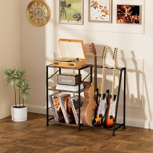 MOEPISY Record Player Stand, 3 Tier Guitar Stand for Acoustic, Electric Guitar, Bass Stand Brown - 1 of 4