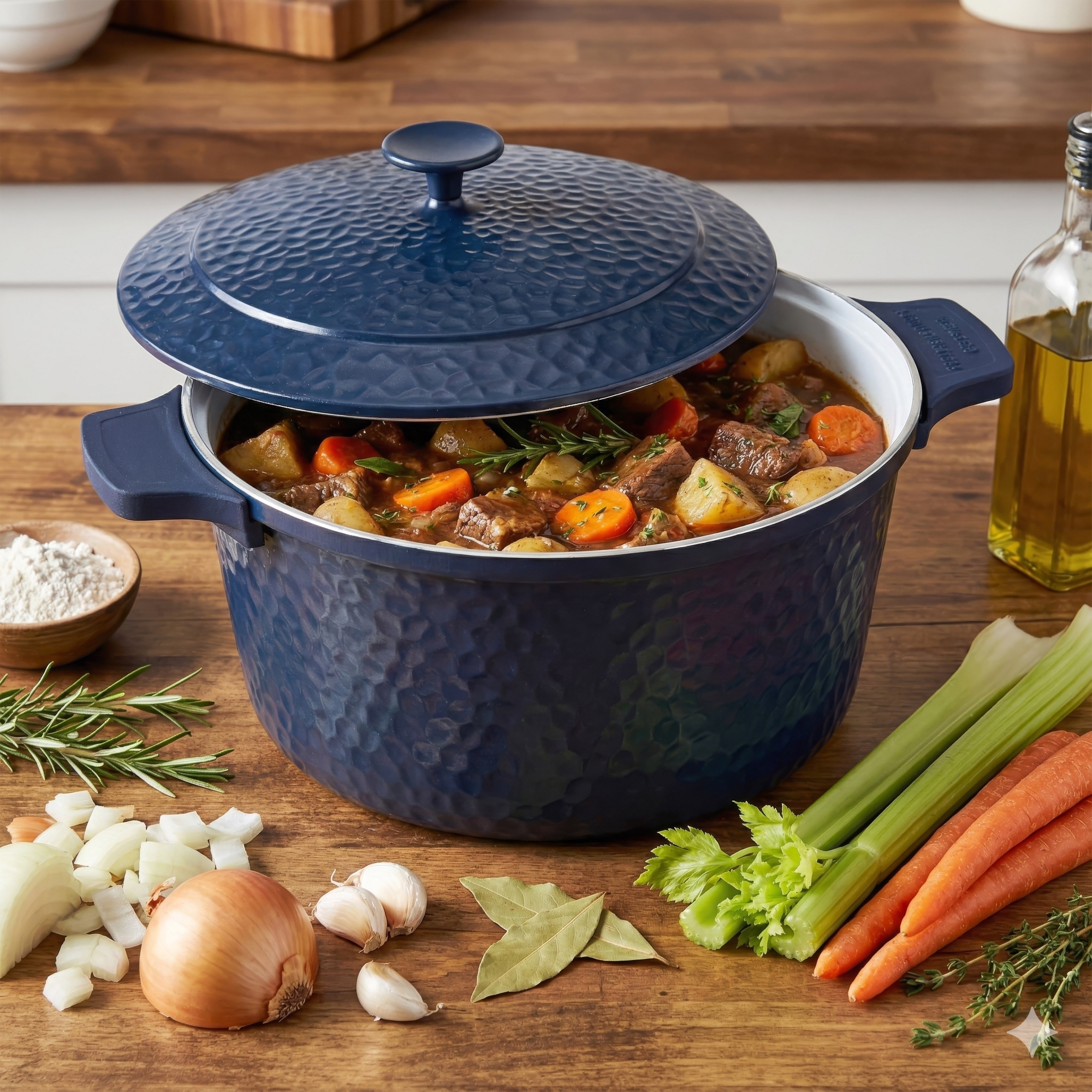 Gotham Steel 5QT Dutch Oven Hammered Ceramic Nonstick Lightweight Self Basting Lid Dutch Oven