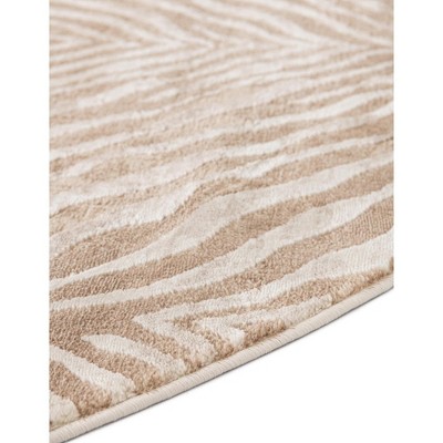 Ivory Beige Square Synthetic Zebra Pattern Area Rug