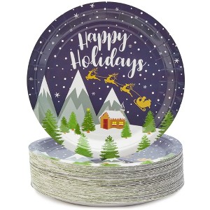 Blue Panda 80 Pack "Happy Holidays" Paper Plates, Christmas Party Supplies with Reindeer Design, 9 In - 1 of 4