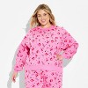 Women's Holiday Print Fleece Graphic Sweatshirt - Pink - 2 of 3
