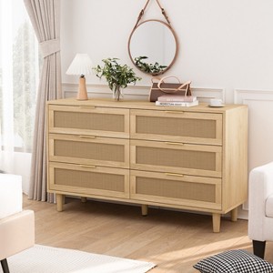 KTMBDW 6 Drawer Dresser for Bedroom, Modern Rattan Dresser, Bedroom Dressers with Drawers, 51" Large Double Wooden Chest of Drawers for Living Room - 1 of 4