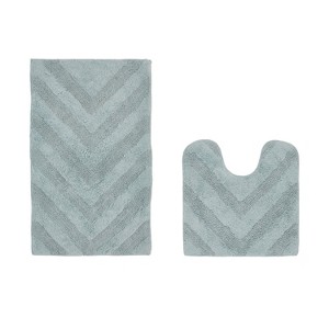 Hugo 2-Piece Bath Rug Set 100% Premium Cotton Tufted Chevron Pattern Bathmats for Bathroom, Super Soft Absorbent Machine Washable - 1 of 4