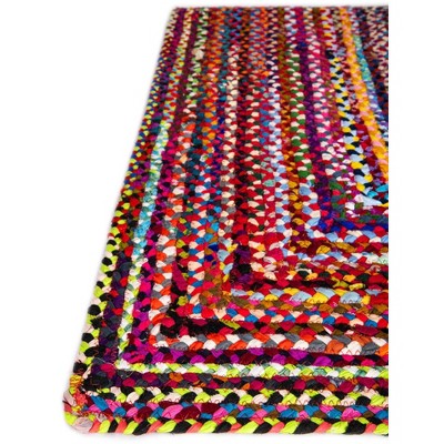 Handmade Braided Chindi 10' Square Cotton Area Rug in Colorful