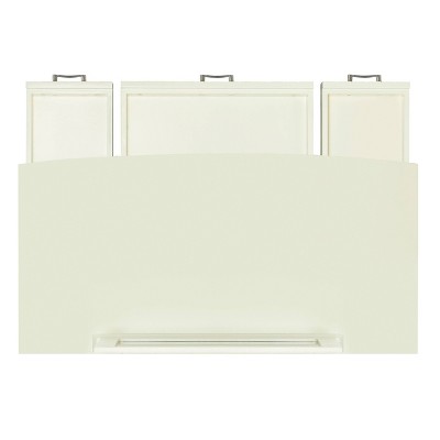Cream Wood Vanity Set with Green Upholstered Stool and Mirror