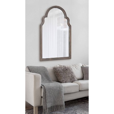 Gray Wood Moroccan-Inspired Arched Vanity Mirror