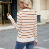 Women's Fall Casual Striped Long Sleeve Knit Sweater Top Label Fashion Shirt - 3 of 4