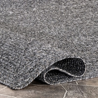 Charcoal Gray Round Braided Synthetic Indoor/Outdoor Rug
