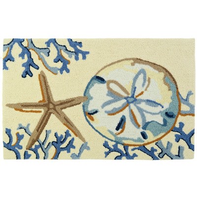 Homefires La Playa Sand Dollar Doormat, 22"x34" – Coastal Entry Rug with Sea-Inspired Design in Soft Blues and Beige for Indoor/Outdoor Use
