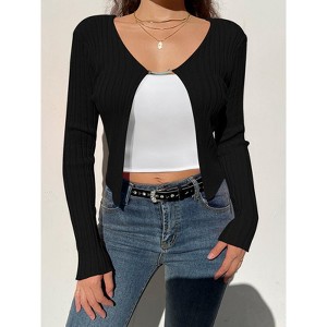 Women's Shrug Sweaters Long Sleeve Ruffle Rib Knit Bolero Open Front Cropped Cardigan - 1 of 4