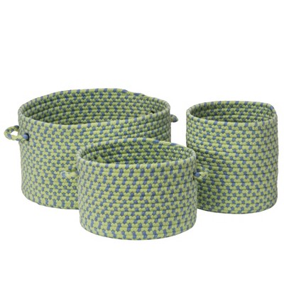 Colonial Mills Early Years Braided Toy Storage 3-Piece Basket Set, 10"x10"x10"/12"x12"x8"/16"x16"x10", Blue Lime, 3 Count